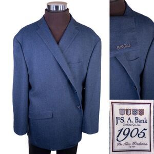 Jos A Bank 1905 Solid Blue Sz 52R/S Sport Coat Jacket Blazer Two Button Wool